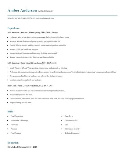 MIS Assistant Resume