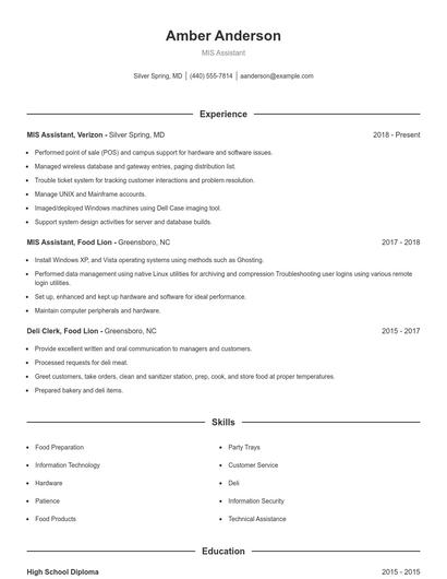 MIS Assistant Resume
