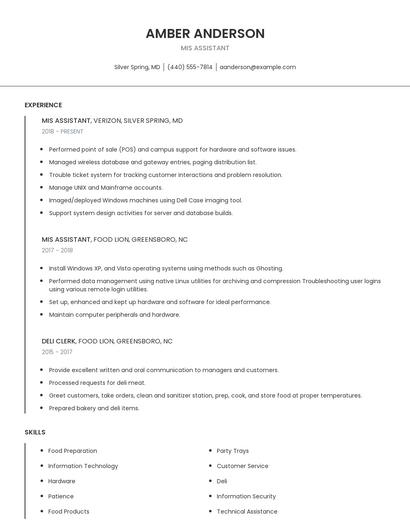 MIS Assistant Resume