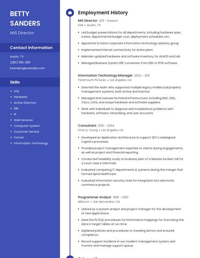 MIS Director Resume