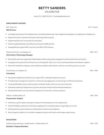 MIS Director Resume