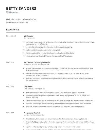 MIS Director Resume