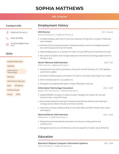 MIS Director Resume
