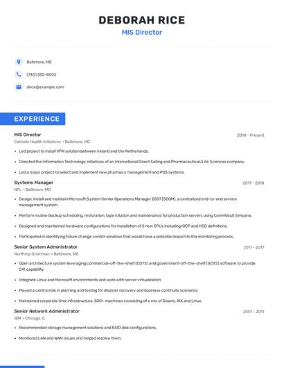 MIS Director Resume