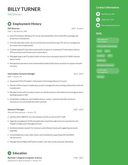 MIS Director Resume