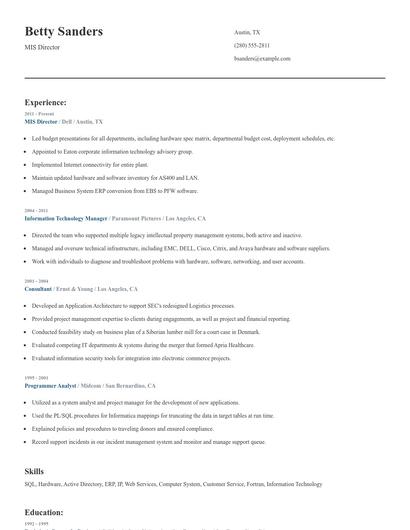 MIS Director Resume