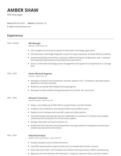 MIS Manager Resume