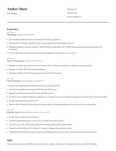 MIS Manager Resume