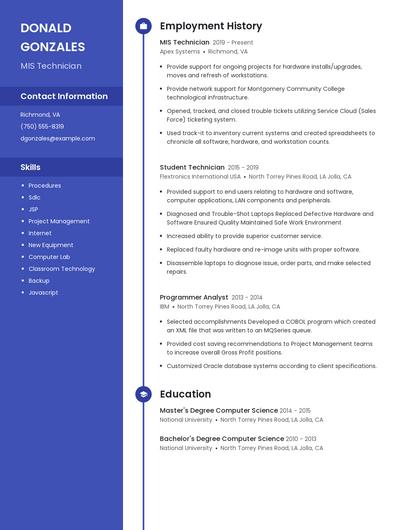 MIS Technician Resume