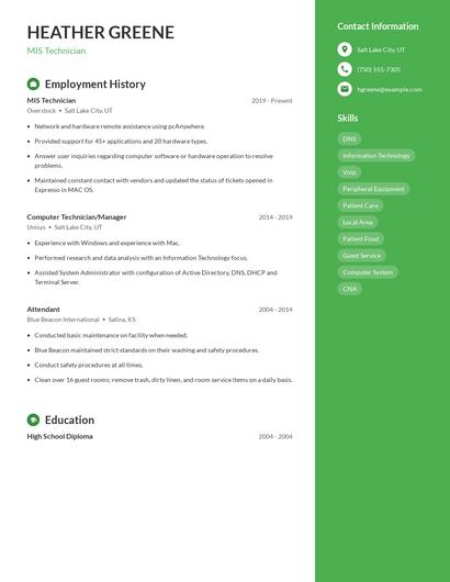MIS Technician Resume