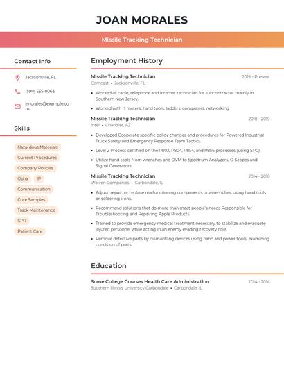 Missile Tracking Technician Resume
