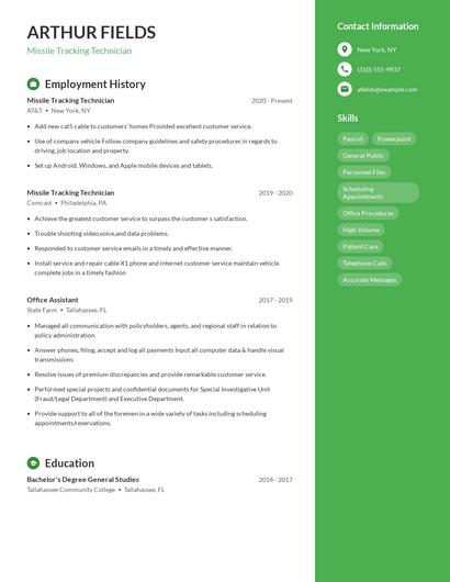 Missile Tracking Technician Resume