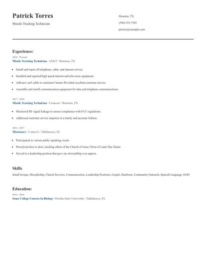 Missile Tracking Technician Resume