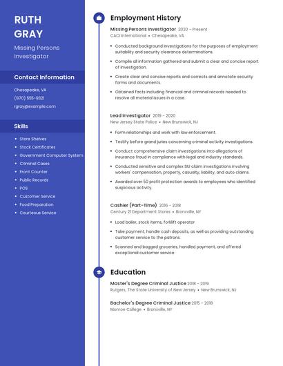 Missing Persons Investigator Resume