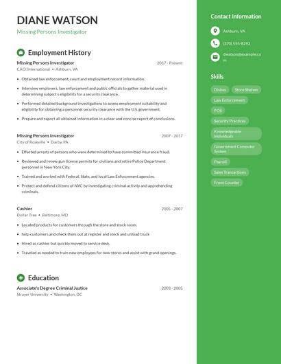 Missing Persons Investigator Resume
