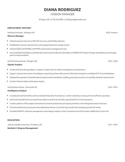 Mission Manager Resume