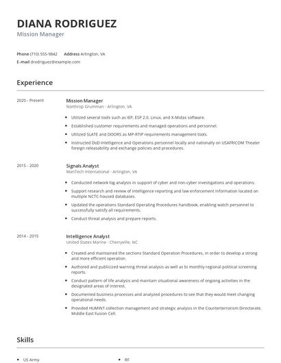 Mission Manager Resume
