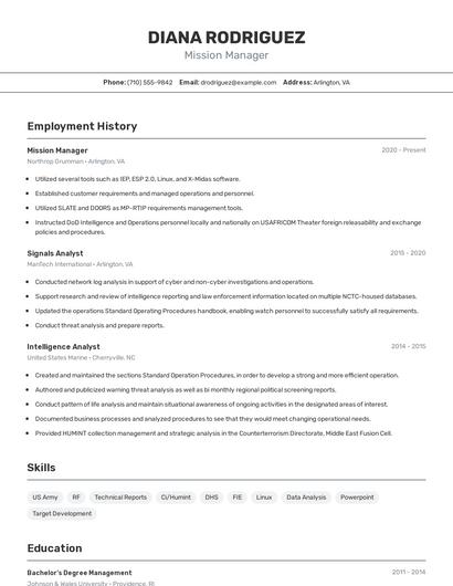Mission Manager Resume