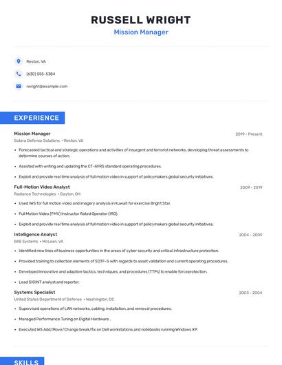 Mission Manager Resume