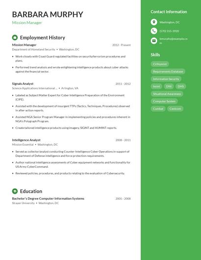 Mission Manager Resume