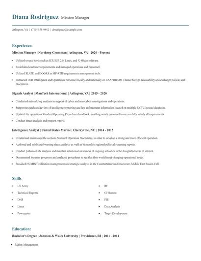 Mission Manager Resume