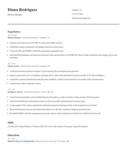 Mission Manager Resume