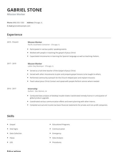 Mission Worker Resume