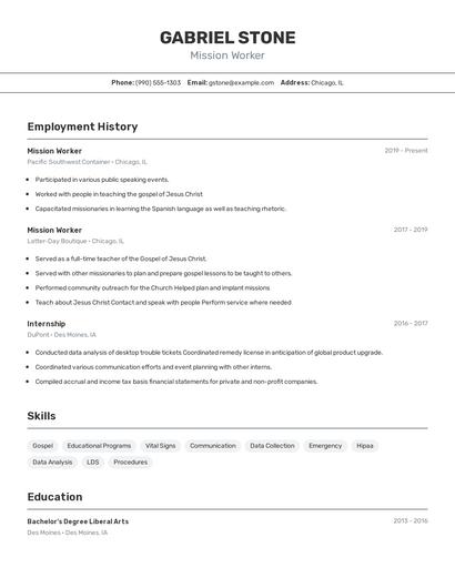Mission Worker Resume