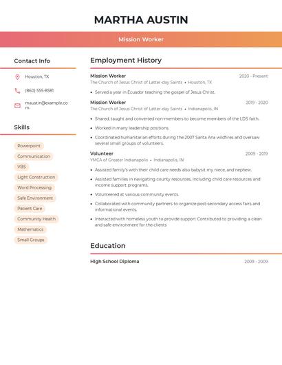Mission Worker Resume