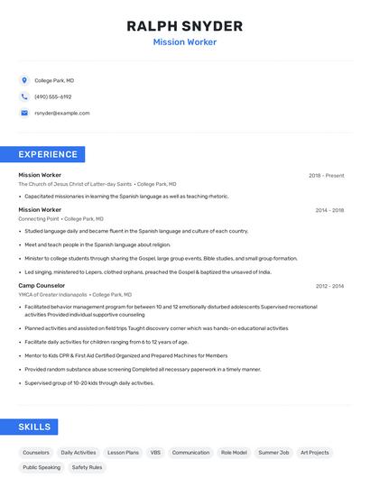 Mission Worker Resume