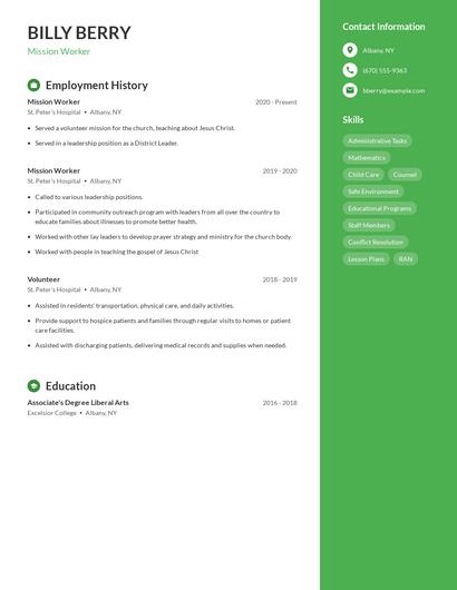 Mission Worker Resume
