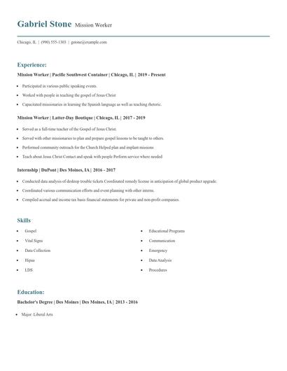 Mission Worker Resume
