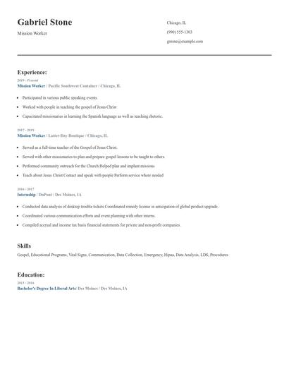 Mission Worker Resume