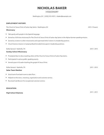 Missionary Resume
