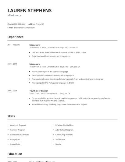 Missionary Resume