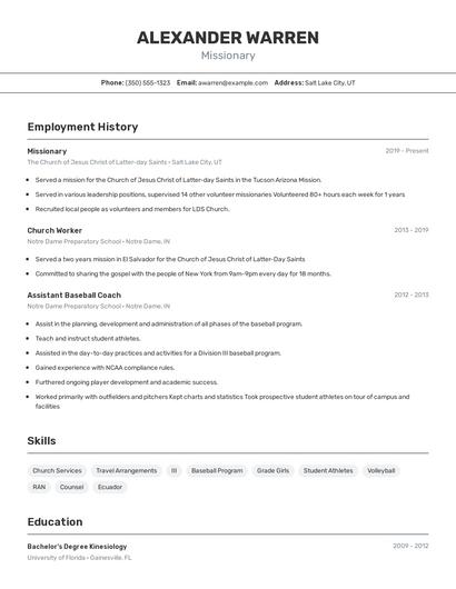 Missionary Resume