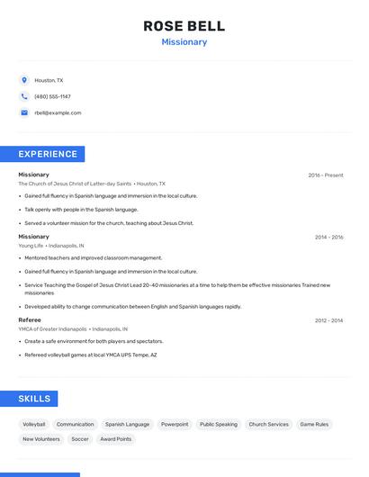 Missionary Resume