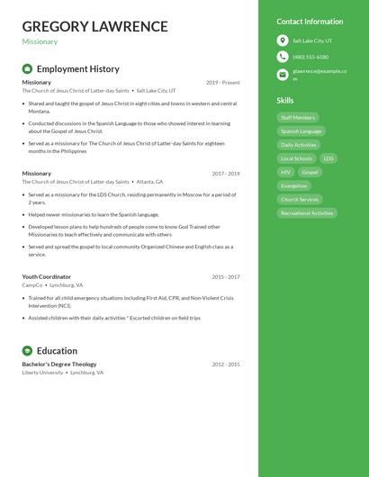 Missionary Resume