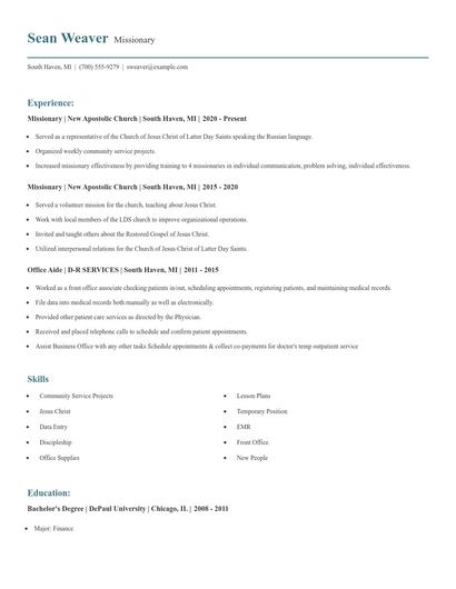 Missionary Resume