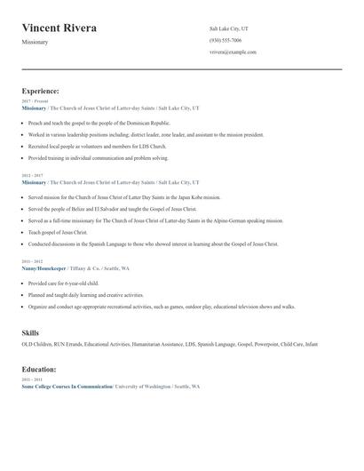 Missionary Resume
