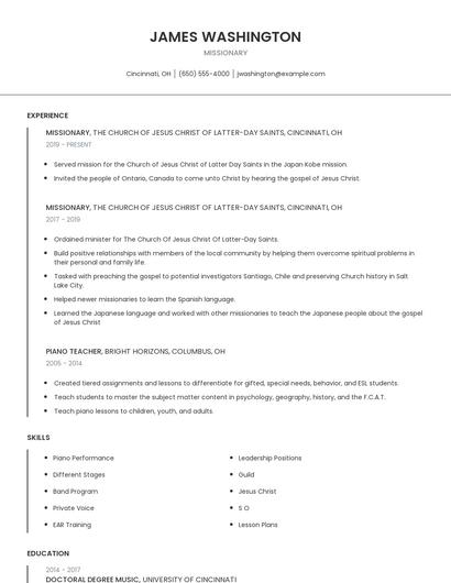 Missionary Resume