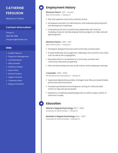 Missions Pastor Resume