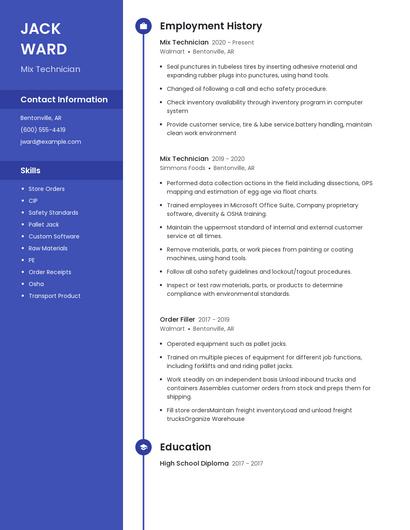 Mix Technician Resume