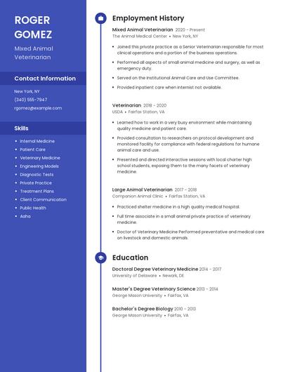 Mixed Animal Veterinarian Resume