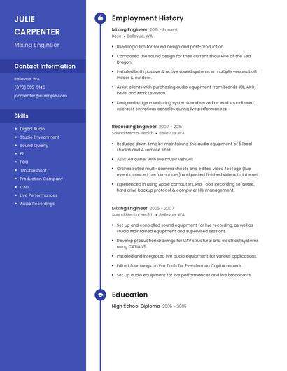 Mixing Engineer Resume