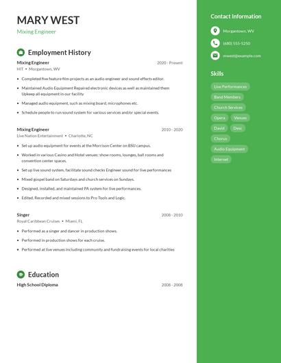 Mixing Engineer Resume