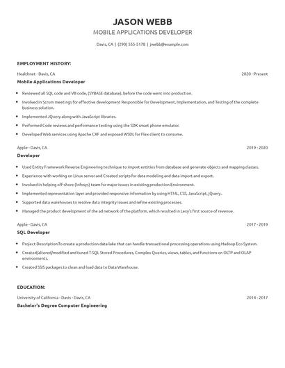 Mobile Applications Developer Resume