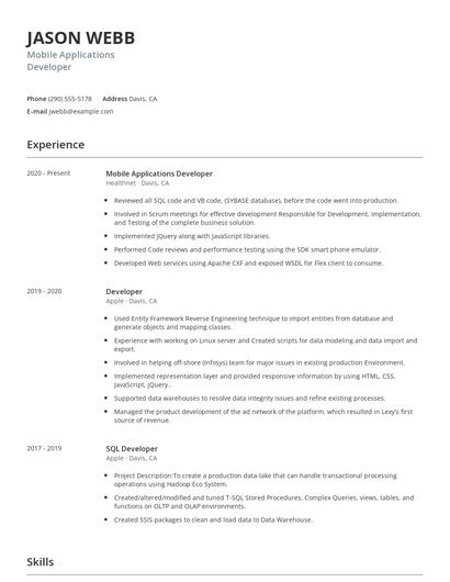 Mobile Applications Developer Resume