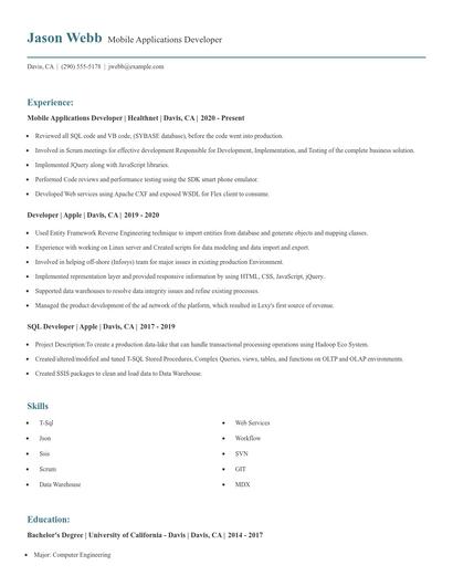 Mobile Applications Developer Resume