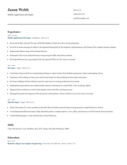Mobile Applications Developer Resume